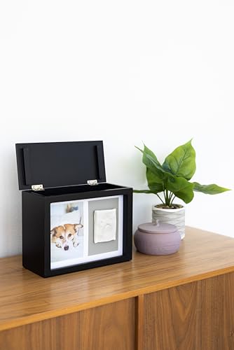 Pearhead Pet Memory Box & Urn - Solid Wood, Black Finish, 4x6 Photo Insert - color: Black Clay Pawprint Urn