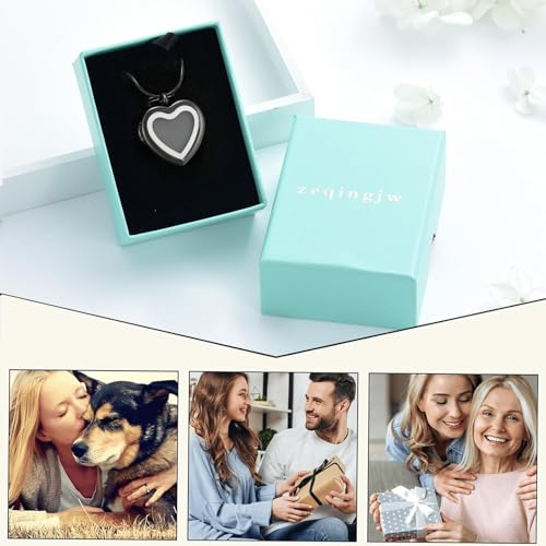 zeqingjw Glass Cremation Jewelry - Round Heart Memorial Urn Necklace for Ashes of Loved One - Stainless Steel Human Pet Dog Cat Keepsake Urn Pendant - color: A-Black