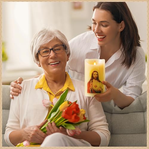 LED Prayer Flameless Candles with Remote Timer, Battery Powered Candle, Religious Candle 6" x 3.2" (Jesus Red ) - style: Jesus Christ Sacred Heart(RED)
