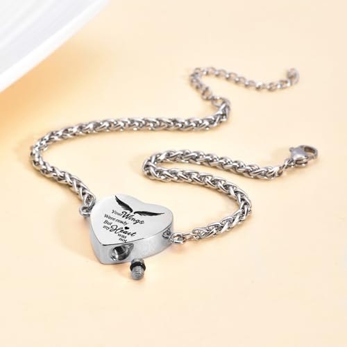 RIPFEVURN Heart Cremation Jewelry Urn Bracelet for Ashes for Women Memorial Ashes Keepsake Link Bracelet - color: 1pc-your wings