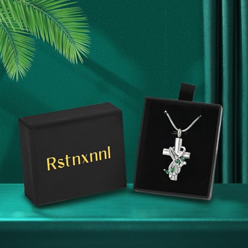 Butterfly Cross Cremation Jewelry Urn Necklaces Stainless Steel Cross Urn Necklaces for Ashes Memorial Keepsake Pendant for Women Gifts With Funnel Kit & Bag - color: Silver+Green