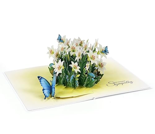 CUTPOPUP Sympathy Card, with Deespest Sympathy Pop Up Greeting Card Loss of Pet, Mom, Mother, Father, Dad, Child, Grandma, Blank Note Cards with Envelope (Butterflies Lily) SD256US - color: Sympathy Lily Butterflies-6x8in
