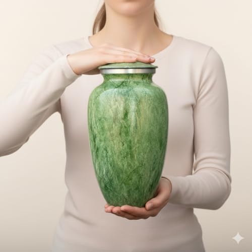Apollonia Green Adult Cremation Urn - Serene Funeral Urn with a Stunning Faux Marble Finish (Large)