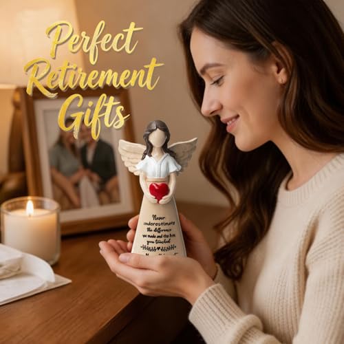 Retirement Figurine for Women, Happy Retirement Gifts, Teacher Retirement Gifts 2026, 5.9" Angel Figurine for Retired Women Coworkers Friend - color: White Teacher
