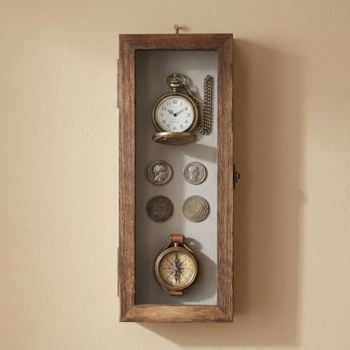 Shadow Box 5" x 12.5", Solid Wood Box Frame with Linen Background and 10 Solid Wood Pins, 2 Hanging Designs, Memory Display Case for Wedding Bouquet Memorabilia Medals Photos Keepsakes, Dried Flowers