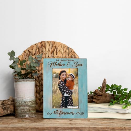 Mother Gift from Son, The Love Between A Mother & Son is Forever Photo Frame, Holds 4 x 6 Inch Photos, Farmhouse Wooden Picture Frames Gifts, Mother's Day Gifts B1 - color: BlueB
