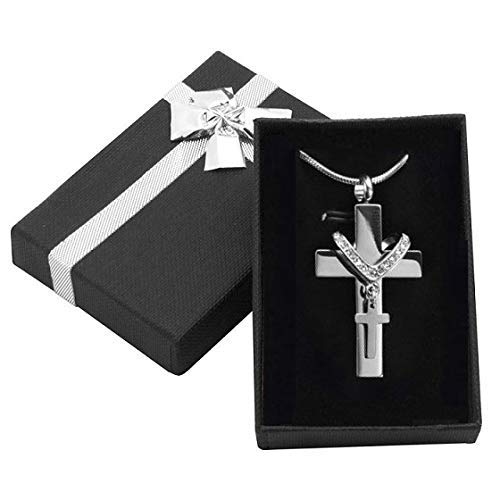 Elegant Double Cross Memorial Jewelry, Customized Urn Ash Pendant - color: Customized