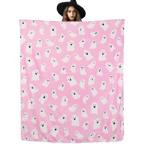 Halloween Blanket Cute Pink Ghost Throw Blankets Gift for Women Men 50"X60" - color: Cute Ghost