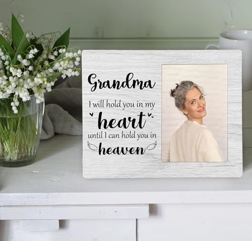 Grandma Memorial Picture Frame, I Will Hold You in My Heart Remembrance Wooden Photo Frame Gifts for Loss of Grandma, 4x6 inch Photo - style: Grandma Memorial Remembrance