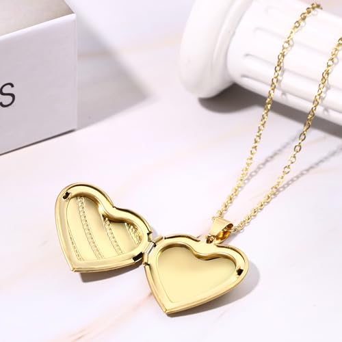 OIDEA Locket Necklace for Women: Gold Photo Lockets that Hold Picture Stainless Steel Necklace with Picture Inside Birthday Mothers Day Jewelry Gifts for Womens - color: stripes heart - gold custom