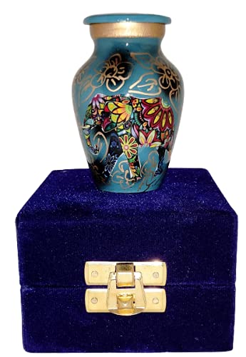 Classic Small Mini Cremation Keepsake Urn for Human Ashes – with Box and Velvet Box - Traditional Elephant Design