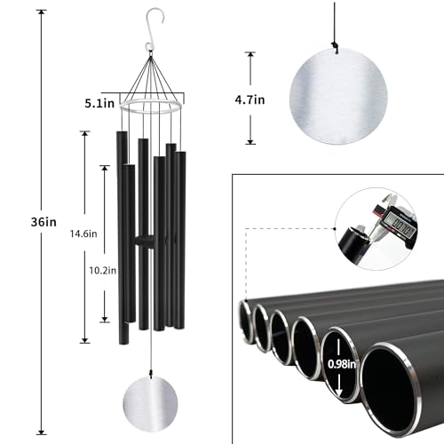 ASTARIN Wind Chimes Outdoor Large Deep Tone - size: 36“ Black