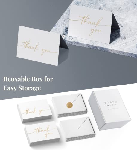 Thank You Cards with Envelopes & Stickers, Matte Gold Foil Cards Bulk Pack of 100, 4x6 Inch Minimalistic Design, Suitable for Business, Wedding, Small Business, Graduation, Bridal Shower, Funeral | 4 x 6 Inches with Stickers, 100 Gold Foil Cards, For Busi