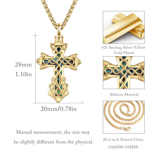 925 Sterling Silver Celtic Cross Urn Necklace for Ashes - color: gold-c