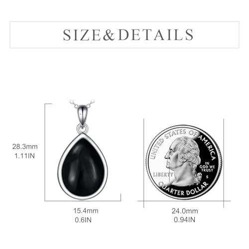 CRMAD Larimar/Opal/Lapis Lazuli/Tourmaline/Malachite/Labradorite/Turquoise/Onyx/Rose Quartz/Amber/Peridot Necklace for Women 925 Sterling Silver Teardrop Pendant Jewelry Gifts - color: black tourmaline