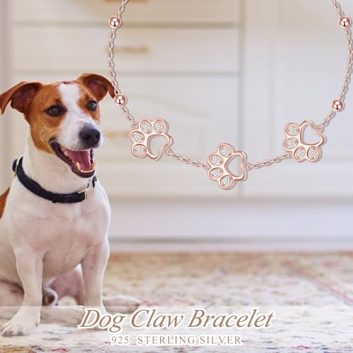 DAOCHONG Pet Paw Print Bracelet for Women Pet Memorial Jewelry | Sterling Silver Dog Cat Paw Bracelet | Pet Loss Sympathy Gift | Birthday Xmas Present for Pet Lover Mom Wife - style: Rose Gold-Pet Paw Print bracelet