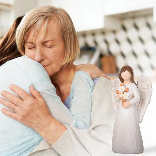 Sympathy Gifts for Loss of Loved One - 6.7" Hand-Painted Angel Figurine Holding Cross with Flowers, Memorial Gifts for Loss of Mother Father, Remembrance Angel Statue Grief Gifts