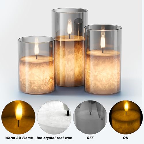 Battery Operated Flameless Candles with Remote & Timer, Grey Glass 3Pack - color: Gray