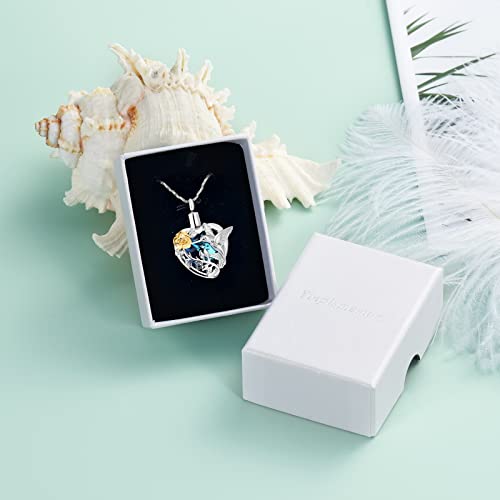 Yinplsmemory Hummingbird Cremation Jewelry Crystal Heart Urn Ashes Necklace for Women Men Memorial Keepsake Necklace of Loved One - color: Blue-Gold