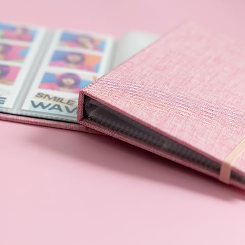 Hardcover Linen Photo Booth Photo Album - For Wedding or Party - Holds 80 Photobooth 2x6 Photo Strips - Slide In (ROSE PINK, 2X6) - color: ROSE PINK
