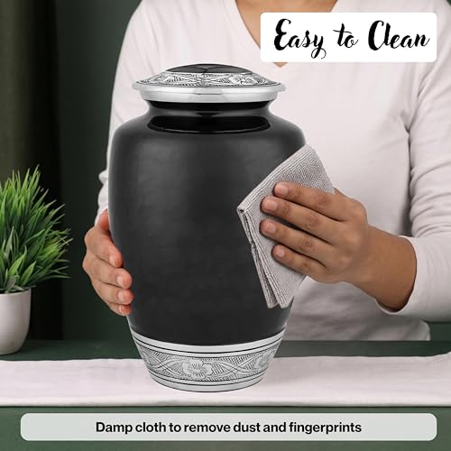 CLEENTABLE Large Cremation Urn for Human Ashes, Black & Silver - color: Black, size: Pearl Crackle - 7x11"