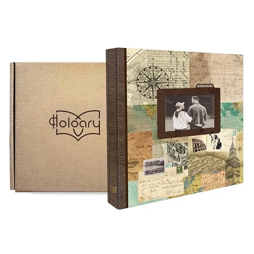 Holoary Photo Album 4x6 500 Photos 5 Pictures Per Page, with Photo Frame Window, 500 Pockets 4”x6”, Printed Book Cover Travel Design World Map Adventure Vacation Travel Photo Album - size: 500 Pockets