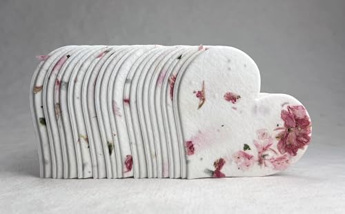 Of The Earth Handmade Paper - Wildflower Seed Paper Large Hearts - Recycled Flower Petals - Set of 24 (52s Pink Petal & Chard) - color: 52s Pink Petal & Chard