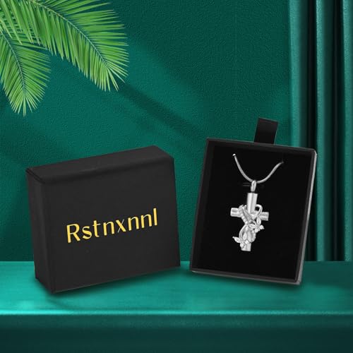 Butterfly Cross Cremation Jewelry Urn Necklaces Stainless Steel Cross Urn Necklaces for Ashes Memorial Keepsake Pendant for Women Gifts With Funnel Kit & Bag - color: Silver