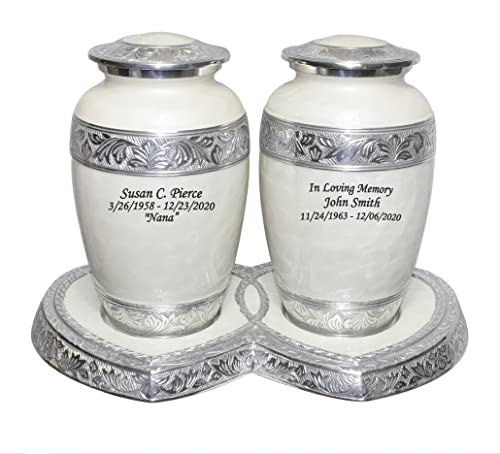 Urns for Human Ashes, Personalized Companion Cremation Urns for Two Adults | Double Funeral Ash Containers With Heart Base