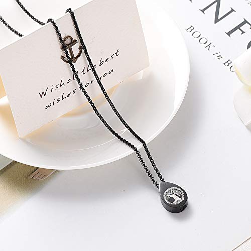Hearbeingt Teardrop Urn Necklaces for Ashes Tree of Life Memorial Locket - color: Teardrop-Black
