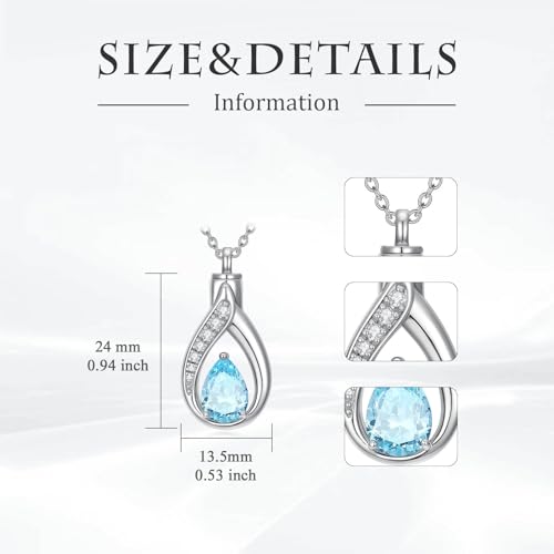 Teardrop Urn Necklace for Ashes Birthstone Keepsake Pendant Cremation Jewelry for Ashes Memorial Jewelry Gifts for Loss of a Loved One for Women - style: Mar-Aquamarine