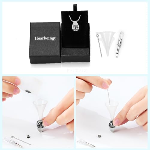 Hearbeingt Teardrop Urn Necklaces for Ashes Tree of Life Memorial Locket - color: Silver