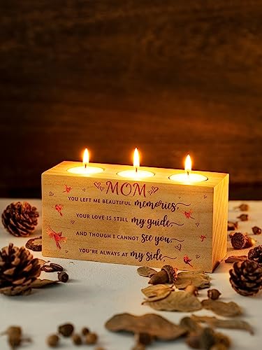 Sympathy Gifts for Loss of Loved One – Memorial Bereavement Gifts Candle Holders – Handcrafted Wooden Keepsake with Poem – Condolence Gift, Bereavement Gifts for Loss of Mother, Father (MOM) - size: MOM