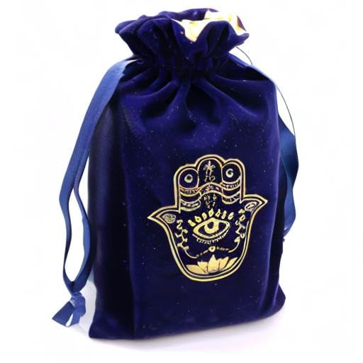 ARTSY CRAFTS 6x9" Hamsa Hand Velvet Jewelry Pouch Gift Bags, Fatima Hand Evil Eye Velvet Drawstring Oracle Tarot Card Rune bags Dice Bag (Royal Blue) - color: Royal Blue