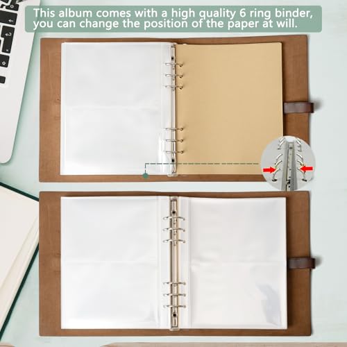 Photo Album 4x6 200 Photos, Genuine Leather Albums Page Refillable with 30 Pieces Writing Paper, Best Gift for Travel Wedding Kids Graduation Baby Picture Album Scrapbook - color: Light Brown