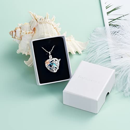 Yinplsmemory Hummingbird Cremation Jewelry Crystal Heart Urn Ashes Necklace for Women Men Memorial Keepsake Necklace of Loved One - color: Blue-Rose gold