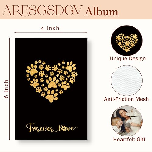 Pet Photo Album 4x6 18 Pockets Photos, Pet Lover Owner Gifts, Black and Gold Heart Paw Print Small Mini Photo Album Hold 36 Pictures Book for Cat and Dog Lover Owner - color: Paw Heart-Black