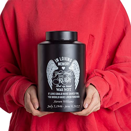 Custom Urns for Human Ashes Cremation Funeral Burial Urn for Male Female | Stainless steel, Customizable, Large Up to 220lbs, Decorative Urns, Urnas Para Cenizas Humanas Adultos, Angel Wings - size: Custom Wings Black