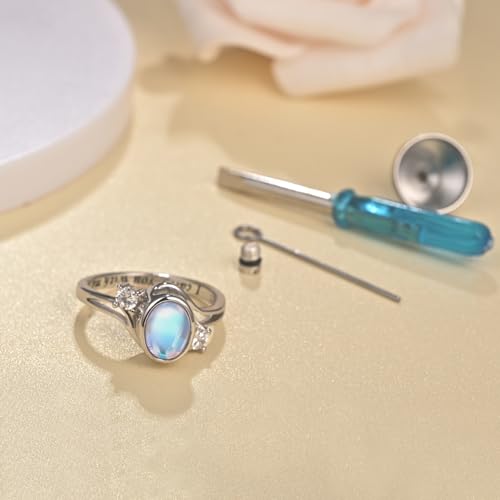 Moonstone Urn Ring for Ashes Keepsake Rings Sterling Silver Cremation Ring for Ashes for Women