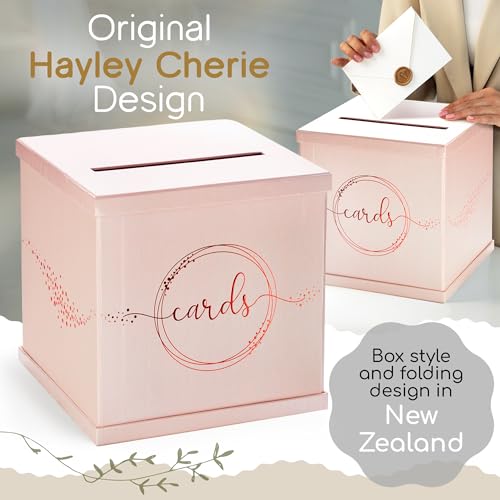 Pink Rose Gold Card Box for Party, Large 10” Envelope Holder Gift Card Box