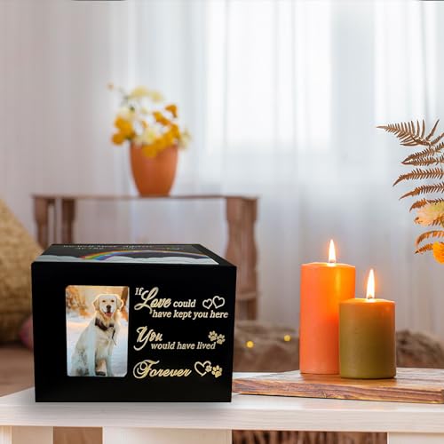 Solid Wood Pet Urns for Dog or Cat Ashes,Rainbow Bridge Memorial | Small Dog Urn for Ashes Keepsake, Dog Cremation Ashes Box with Photo Frame&Black Flannel Lining, Pet Loss Remembrance Gift - size: Small - Capacity 60 Cubic Inches
