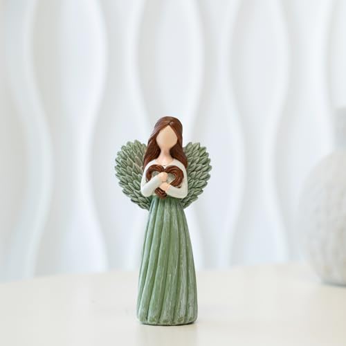 Remembrance Angel Figurines,Sympathy Gifts for Loss of Loved One,Grief Gifts for Women,Memorial Gifts to Hold Each One Safely in Your Heart,Hand-Painted Figurine.Life was a willow branch heart. - color: Green