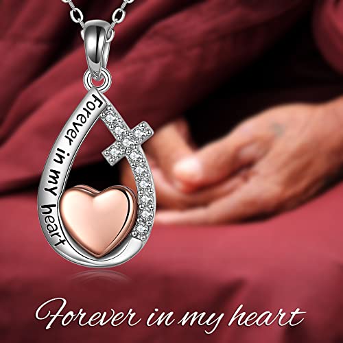 Heart/Cross/Infinity Moonstone Urn Necklace for ashes for Women Sterling Silver Dainty Cremation Jewelry Trendy Ashes Keepsake Memorial Gift for Mother/Grandma/Sister/Husband - style: Teardrop Love