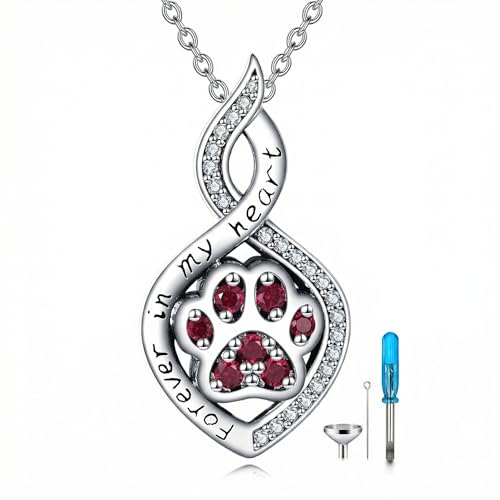 Butterfly/Dragonfly/Pet Paw/Tree of Life/Maple Leaf/Cross Urn Necklace for Ashes 925 Sterling Silver Cremation Pendant Jewelry Gifts for Women Mom - color: Paw-July