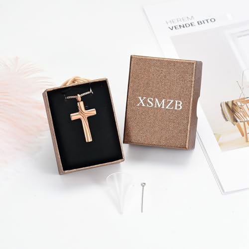 XSMZB Cross Cremation Jewelry Memorial Pendant Urn Necklace for Ashes of Loved One Funeral Ashes Keepsake Necklaces for Men Women - color: Rose Gold
