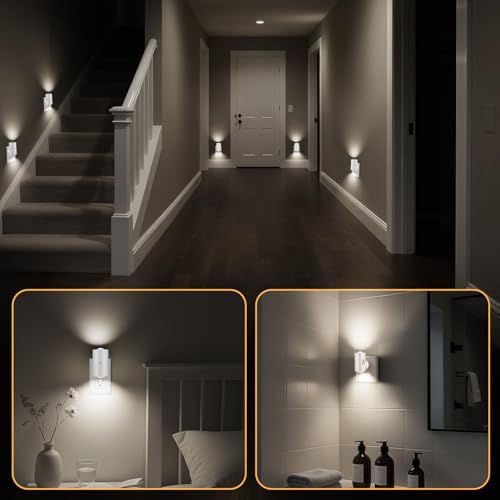 Night Lights Plug into Wall, LED Night Light Plug in,Daylight 5000K, 4 Pack | Modern,Dusk to Dawn Sensor, Adjustable 0-200LM Brightness, Dimmable, for Hallway Bedroom Stairway Kitchen