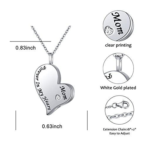 Ladytree 925 Sterling Silver Cremation Urn Necklace for Ashes - style: Mom