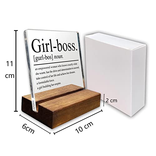 Inspirational Quotes Home Office Desk Decor, Motivational Minimalist Decor Art Acrylic Plaque With Wooden Stand Sign Funny Home Office Desk Sign Gift for Women Colleague Friend Cowoker - style: Girl boss-1