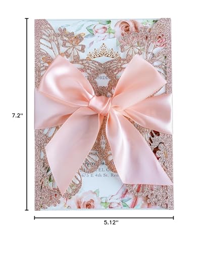 20 PCS Butterfly Quinceanera Invitation, Laser Cut Invitation Cards | 5.12x7.2" Rose Gold Glitter Butterfly Quinceanera Invitation with Envelopes for XV Anos Bridal Shower Baby Shower Invite - color: Rose Gold Glitter