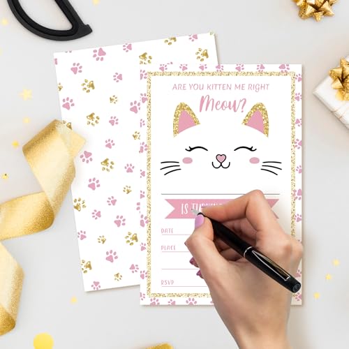 20 Cat Birthday Invitations, Cute Pet Themed Party Invites (035)